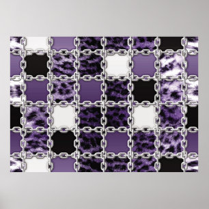 Naadloze ultraviolette luipaard en zilverketting poster