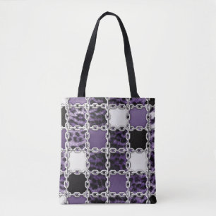 Naadloze ultraviolette luipaard en zilverketting tote bag