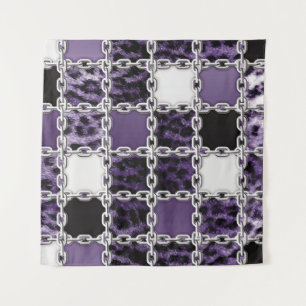 Naadloze ultraviolette luipaard en zilverketting wandkleed