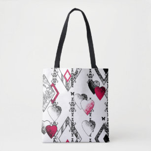 Naadloze Valentijnsdag houdt van zwart wit patroon Tote Bag