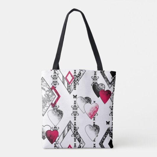 Naadloze Valentijnsdag houdt van zwart wit patroon Tote Bag (Achterkant)