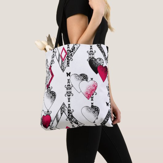 Naadloze Valentijnsdag houdt van zwart wit patroon Tote Bag (Dichtbij)