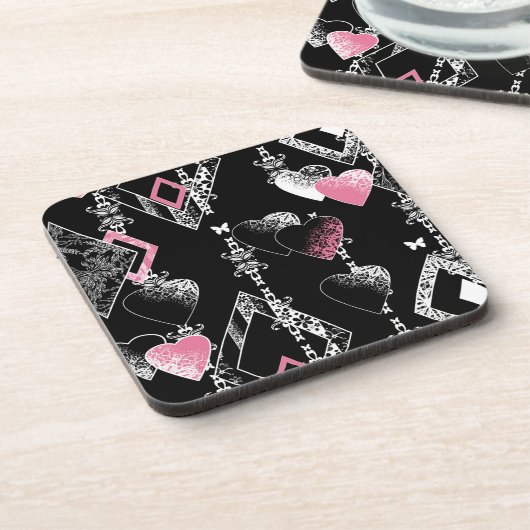 Naadloze Valentijnsdag houdt van zwarte patroonhar Bier Onderzetter (Linkerzijde)
