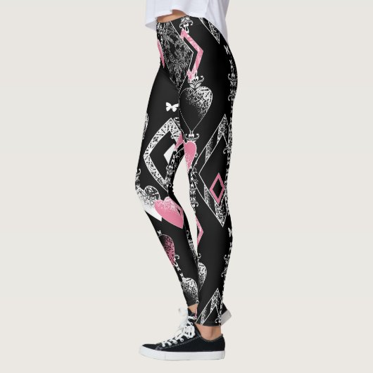 Naadloze Valentijnsdag houdt van zwarte patroonhar Leggings (Links)
