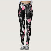 Naadloze Valentijnsdag houdt van zwarte patroonhar Leggings (Voorkant)