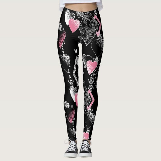 Naadloze Valentijnsdag houdt van zwarte patroonhar Leggings (Voorkant)