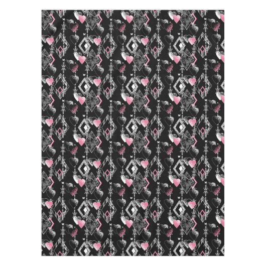 Naadloze Valentijnsdag houdt van zwarte patroonhar Tafelkleed (Voorkant)