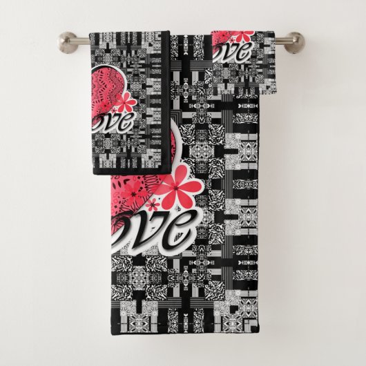 Naadloze Valentijnsdag Licht grijze rode vlek Bad Handdoek (Insitu)