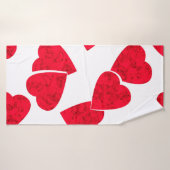 Naadloze Valentijnsdag rode harten wit patroon b Badhanddoek (Badhanddoek)