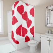 Naadloze Valentijnsdag rode harten wit patroon b Douchegordijn (In situ)
