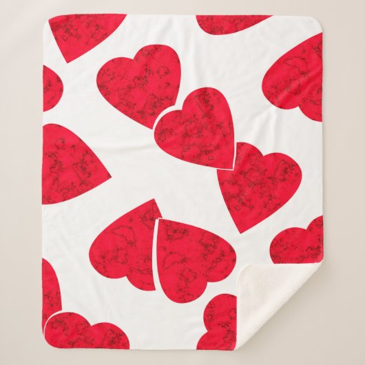 Naadloze Valentijnsdag rode harten wit patroon b Sherpa Deken (Voorkant)