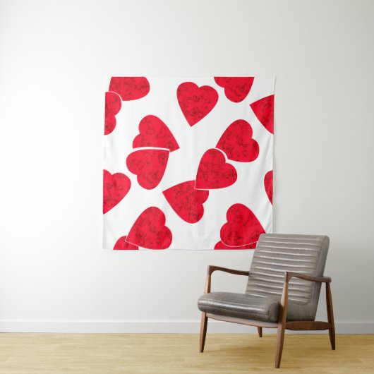 Naadloze Valentijnsdag rode harten wit patroon b Wandkleed (In Situ (horizontaal))