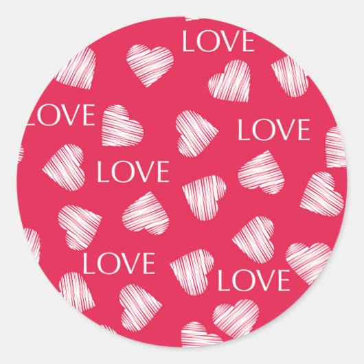 Naadloze Valentijnsdag roze witte kras Ronde Sticker (Voorkant)