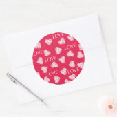Naadloze Valentijnsdag roze witte kras Ronde Sticker (Envelop)