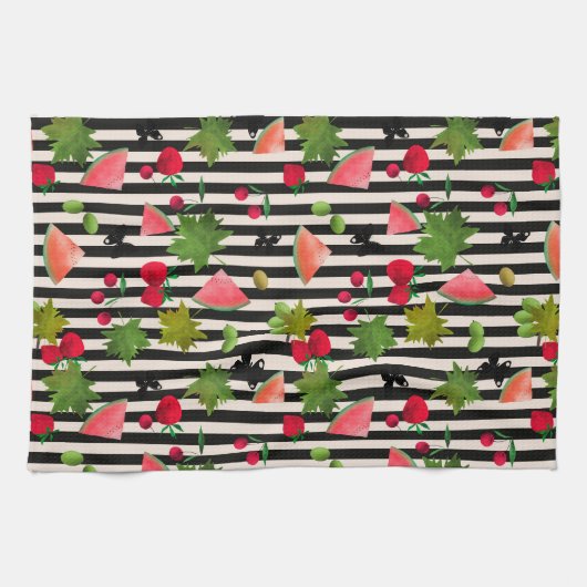 Naadloze verse vruchten Waterverf Cartoon C Theedoek (Horizontaal)