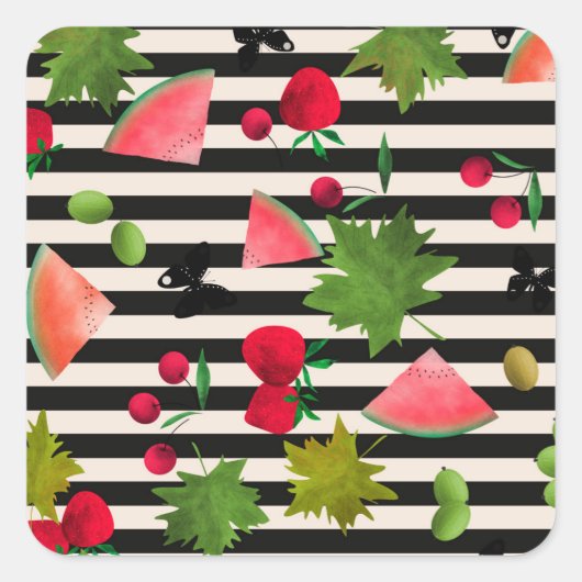 Naadloze verse vruchten Waterverf Cartoon C Vierkante Sticker (Voorkant)