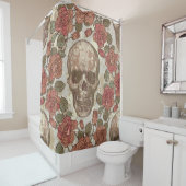 naadloze versiering in retro-stijl met schedels en douchegordijn (In situ)
