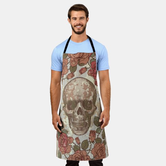 naadloze versiering in retro-stijl met schedels en schort (Gedragen)