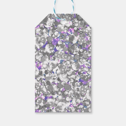 Naadloze violette paarse zilverglitterspleet cadeaulabel (Voorkant)