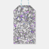 Naadloze violette paarse zilverglitterspleet cadeaulabel (Achterkant)