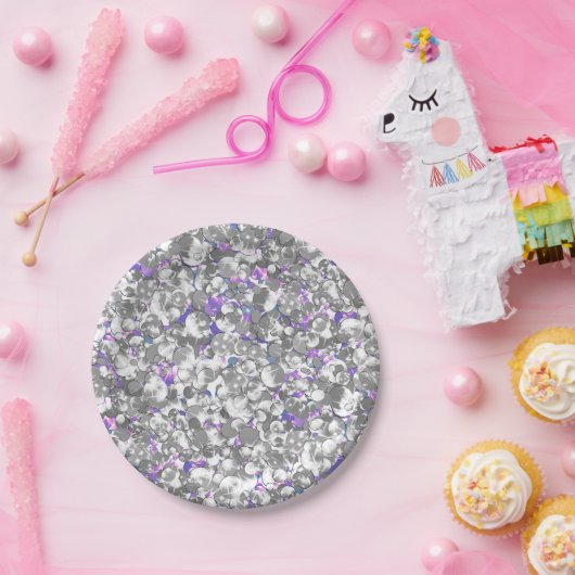 Naadloze violette paarse zilverglitterspleet papieren bordje (Feest)