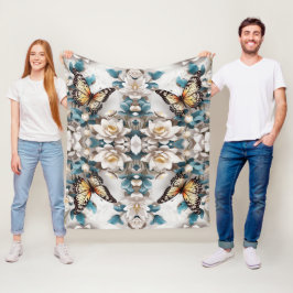 Naadloze Vlinder & Bloem Patroon Elegante Bloemen Fleece Deken