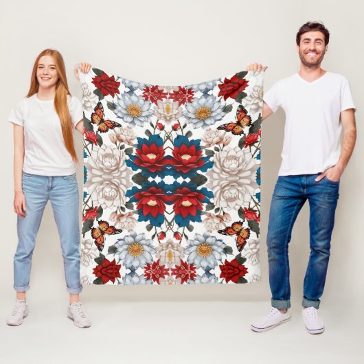 naadloze vlinder- en bloemmotief Natuur-Inspir Fleece Deken (In situ)