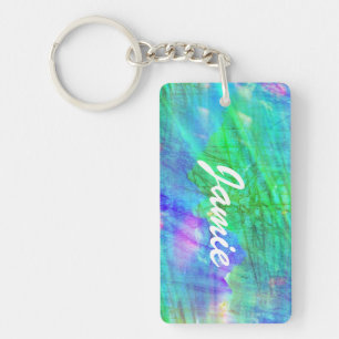 naadloze waterverf blauw, groen sleutelhanger