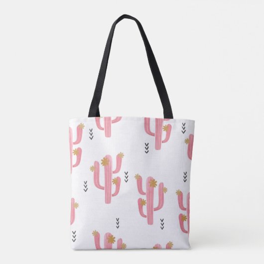 Naadloze waterverf bloeiende cactus patroon. Vint Tote Bag (Achterkant)