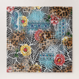 Naadloze waterverf bloem, gestructureerd patroon. legpuzzel