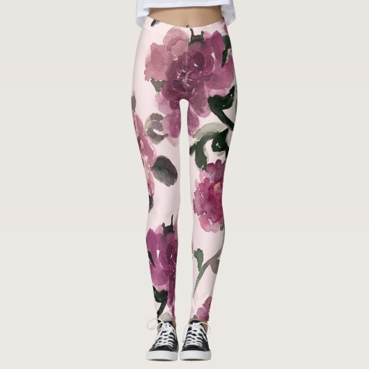 Naadloze Waterverf Bloemen Illustratiepatroon Leggings (Voorkant)