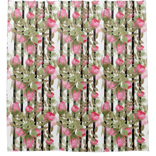 Naadloze waterverf bloemen roze roze roze roze rom douchegordijn (Voorkant)