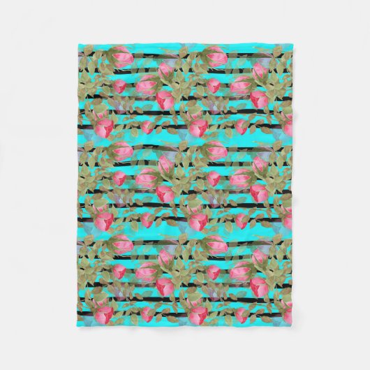 Naadloze waterverf bloemen roze roze roze roze rom fleece deken (Voorkant)