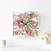 Naadloze waterverf bloemen roze roze roze roze rom vierkante klok (Huis)