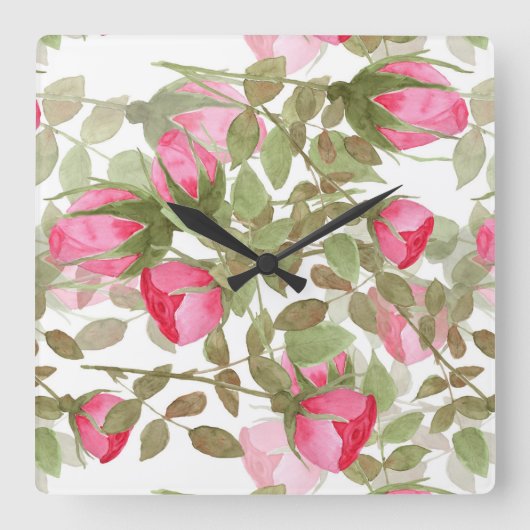Naadloze waterverf bloemen roze roze roze roze rom vierkante klok (Voorkant)