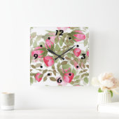 Naadloze waterverf bloemen roze roze roze roze rom vierkante klok (Huis)