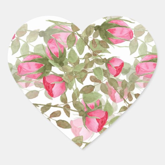Naadloze waterverf bloemen roze roze roze rozen fl hart sticker (Voorkant)