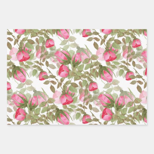 Naadloze waterverf bloemen roze roze roze rozen fl inpakpapier vel (Voorkant)