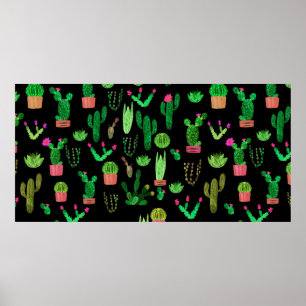 Naadloze waterverf cactuses plant patroon backgro poster
