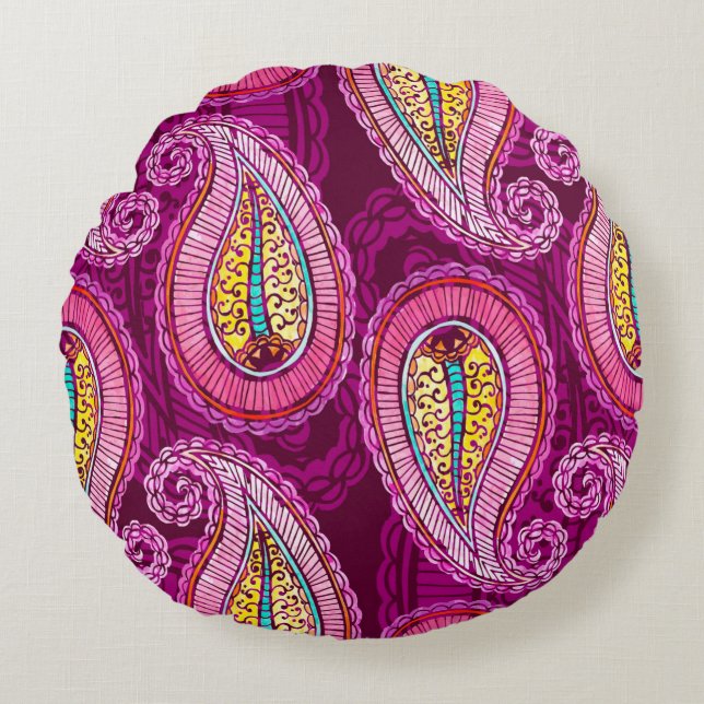 Naadloze waterverf etnische achtergrond. Handteken Rond Kussen (Voorkant)