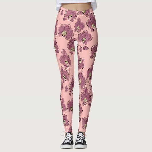 Naadloze waterverf orchideeën falaenopsis bloemen  leggings (Voorkant)