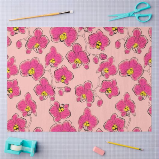 Naadloze waterverf orchideeën falaenopsis bloemen  tissuepapier (Craft)