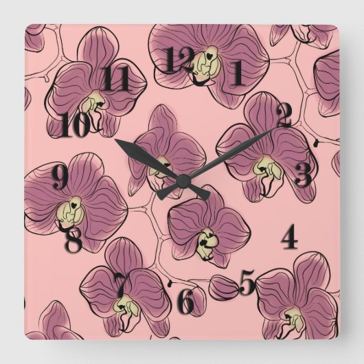 Naadloze waterverf orchideeën falaenopsis bloemen vierkante klok (Voorkant)