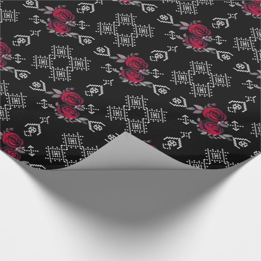 Naadloze waterverf rode rozen bloemen witte oranje cadeaupapier (Hoek)