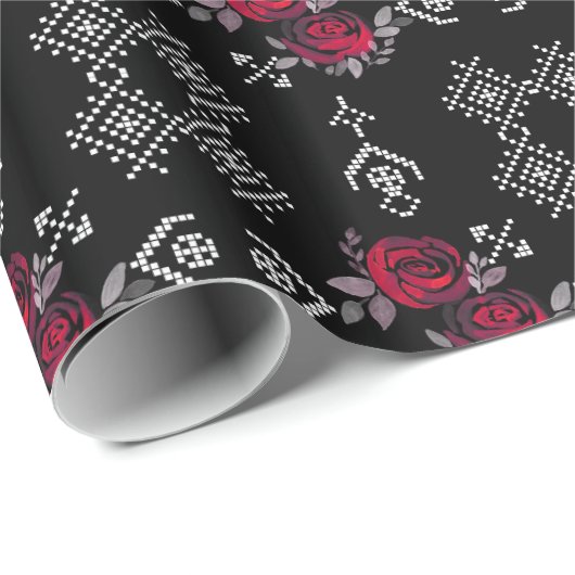 Naadloze waterverf rode rozen bloemen witte oranje cadeaupapier (Rol Hoek)