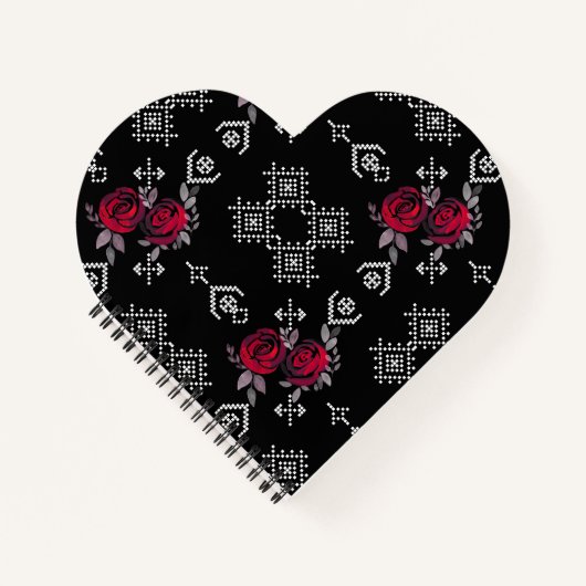 Naadloze waterverf rode rozen bloemen witte oranje notitieboek (Voorkant)