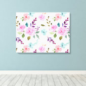 Naadloze waterverf roze bloem canvas afdruk (Insitu (Houten vloer))