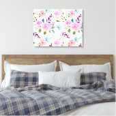Naadloze waterverf roze bloem canvas afdruk (Insitu (Slaapkamer))