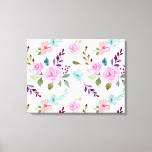 Naadloze waterverf roze bloem canvas afdruk