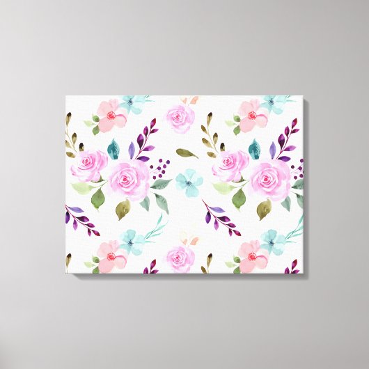 Naadloze waterverf roze bloem canvas afdruk (Voorkant)